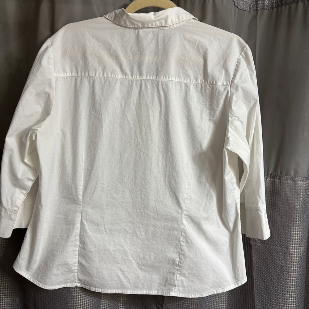 Dressbarn Cotton Blend Size XL Crisp White Top 3/4 Sleeve Fitted - Picture 2 of 5